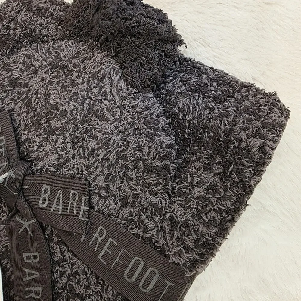 Barefoot Dreams CozyChic Pom Pom Beanie & Oversized Scarf Set Expresso Cocoa NWT